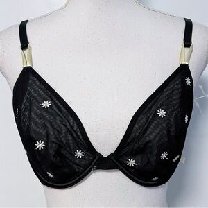 Victorias Secret • Black Mesh Daisy Unlined Demi Bra